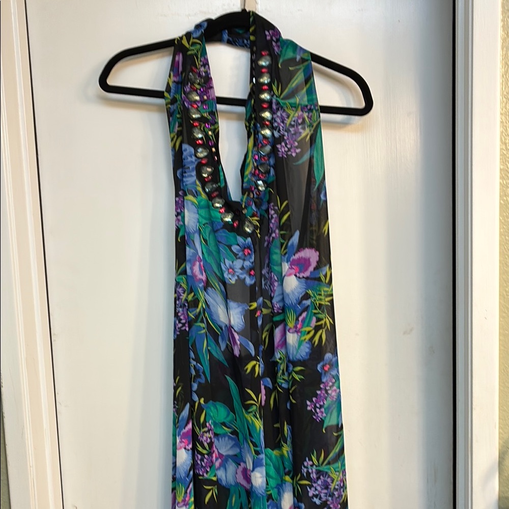 Victoria's Secret Black and Purple Print Swimsuit Dress